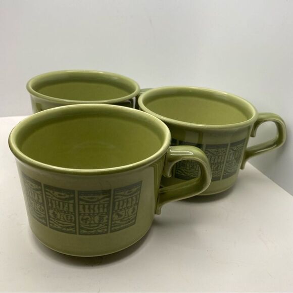 Vintage Taylor Smith Taylor - Oasis Green Pattern - Set of 3 Cups - Picture 2 of 7